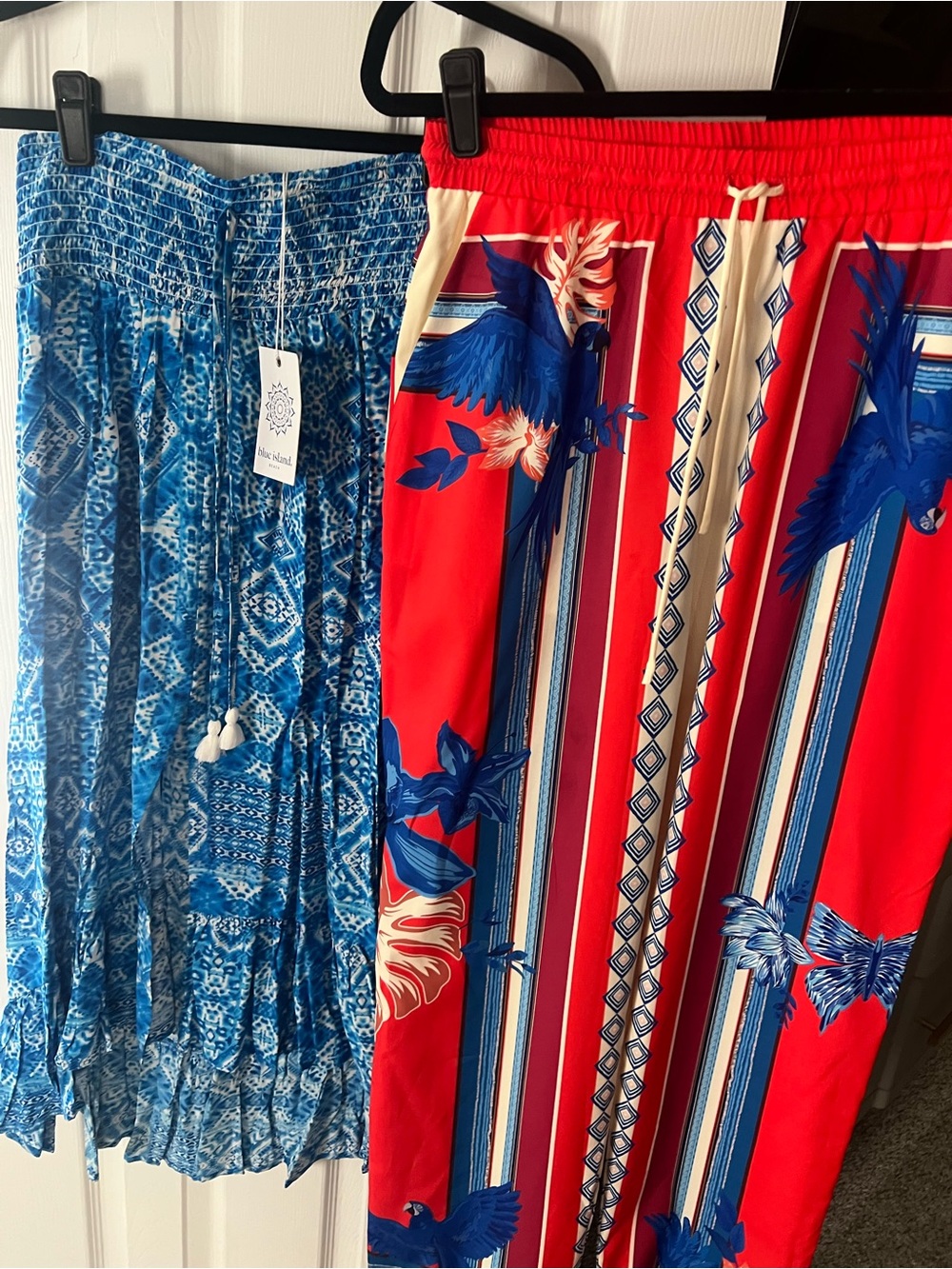 blue island Red pants and a Maxi Skirt with Bold Blue patten . 2 for price 1.